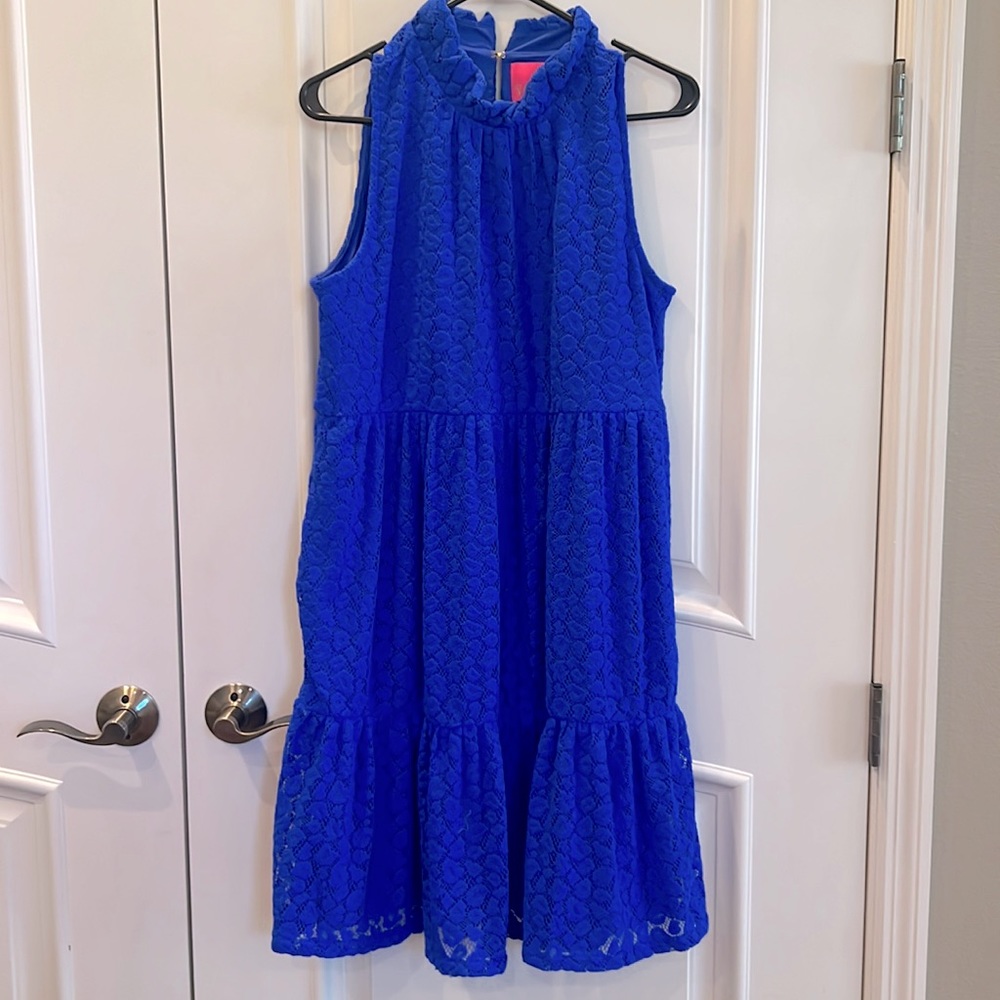 Sleeveless Tiered Lace Midi Dress - Royal Blue